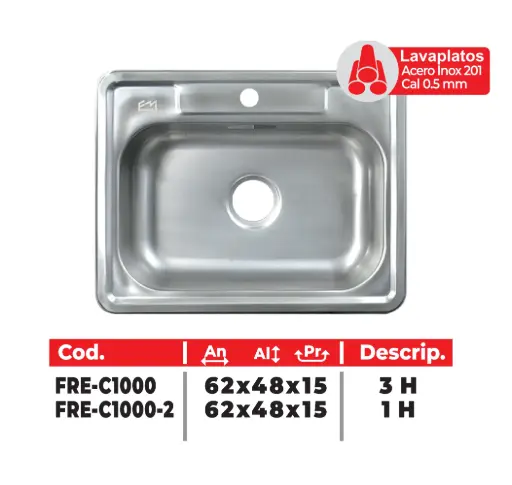 Lavaplatos De Acero Inoxidable De 62x48 Cm Fermetal