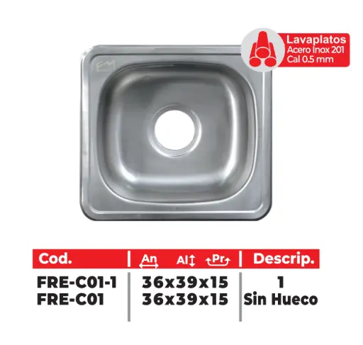 Lavaplatos De Acero Inoxidable De 36x39 Cm Fermetal
