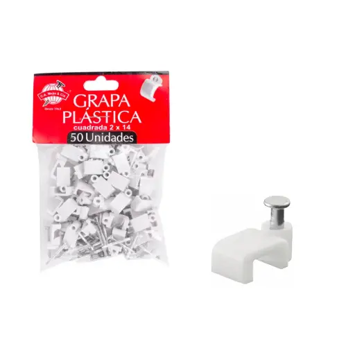 [5211C14B02] Grapa Plastica Cable Cuadrada 2x14 Ca Mejia
