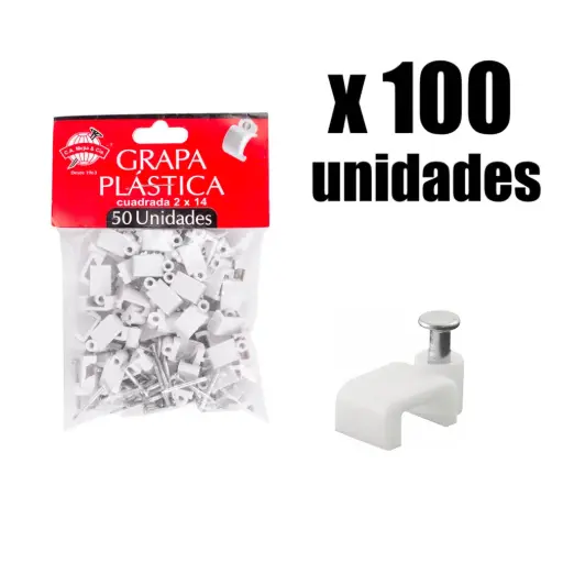 [5211C14B02-100] Grapa Plastica Cable Cuadrada 2x14 Ca Mejia 100bl X 50und