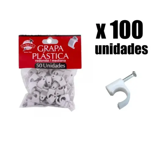 [5211R09B01x100] Grapa Plastica Cable Redonda #9 Ca Mejia x 100u