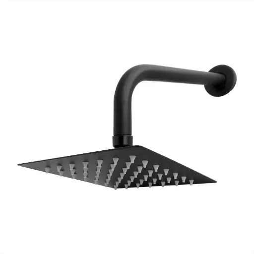 Ducha Regadera Cuadrada Acero Inoxidable Con Brazo Negro Fermetal 