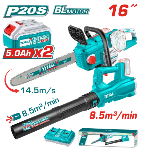 [21488 - UTOSLI240463] Combo Sierra + Sopladora Inalambrica 20v + 2 Baterías 5Ah + Cargador Doble Total Tools 