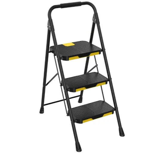 [906124] Escalera Plegable Tubular 3 Pasos Metal Negro