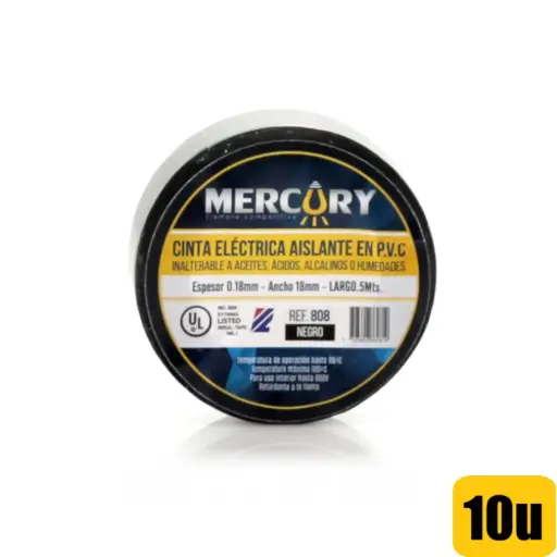 Cinta Aislante 0.18mm 5m Mercury Pack x 10u