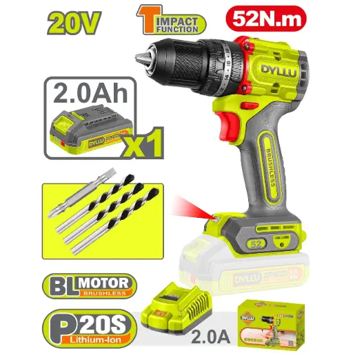 [22679 - UDTCDP5282] Taladro Inalámbrico Percutor 1/2 20v + 1 Bateria y 1 Cargador Dyllu