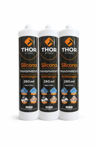 [THSIL102-3] Kit Silicona Transparente Antihongos Tubo 280 Ml Thor X 3 Unds