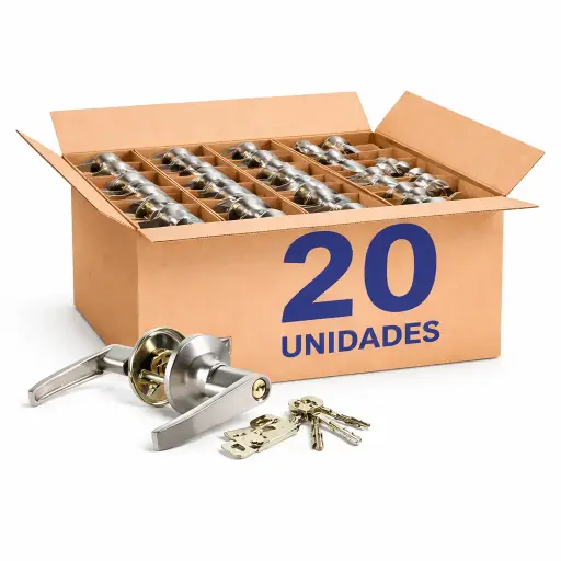 [THCHA110-20] Cerradura Entrada - Alcoba Cilindro Bronce Manija Plateada Thor Caja X 24u