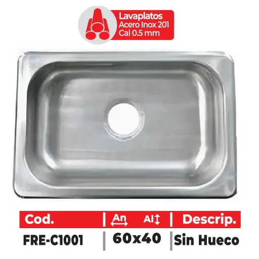 [FRE-C1001] Lavaplatos De Acero Inoxidable De 60x40cm Fermetal