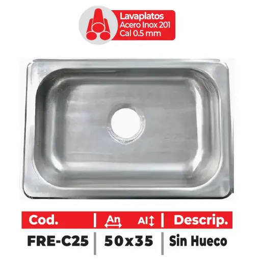 [FRE-C25] Lavaplatos De Acero Inoxidable De 50x35cm Fermetal