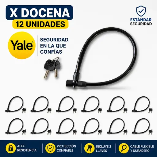 [0009435-12] Candado de Bicicleta Tipo Guaya YCC2 Yale X Docena