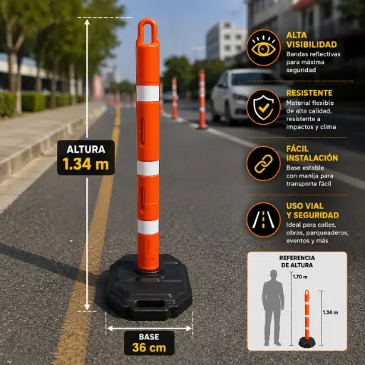 [12781A] Señalizador Vial Tubular Naranja  Grado Ingeniería Base Negra Para Rellenar Plastempack