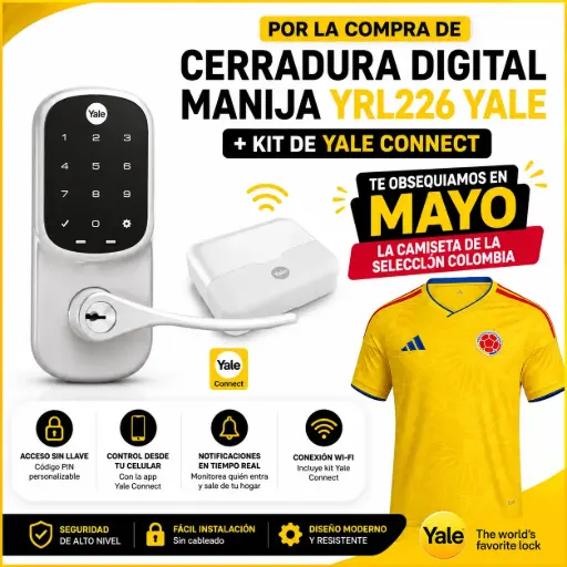 [0011414+OBS] Cerradura Digital Manija YRL226 Yale + Kit de Yale Connect + Camiseta Seleccion Gratis