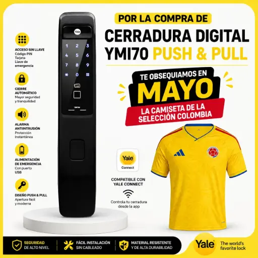 [0010954+OBS] Cerradura Digital YMI70 Push & Pull Yale + Camiseta Seleccion Gratis