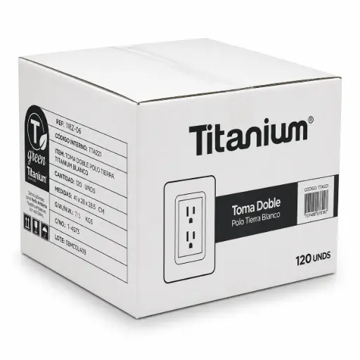 [TTA221-120] Toma Doble Polo Tierra Titanium Blanco Caja 120u