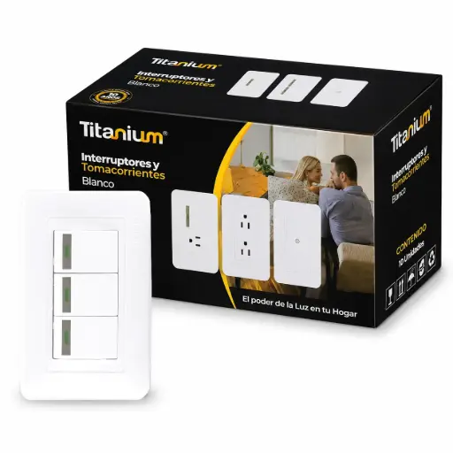 [TTA220-30] Interruptor Triple Conmutable Titanium Blanco Caja 30u
