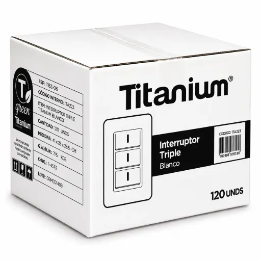 [TTA220-120] Interruptor Triple Conmutable Titanium Blanco Caja 120u