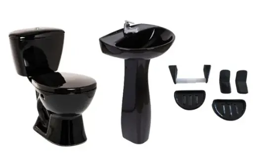 [CB211019001] Combo Sanitario Katio + Lavamanos Guatapuri + accesorios 5pz Con Pedestal Negro Roma