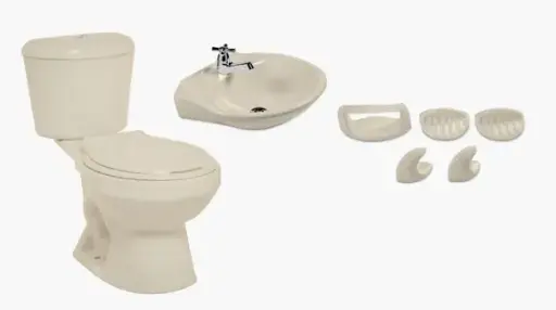 [CB105010501] Combo Sanitario Tairona + Lavamanos Océano + accesorios 5pz Sin Pedestal Bone Roma