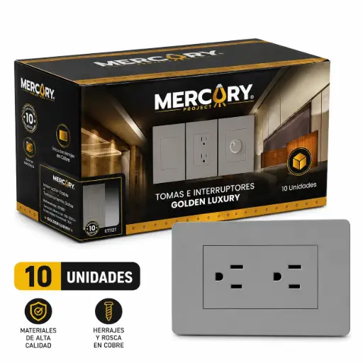 [ETI227-10] Toma Doble Mercury Grigio Torino Caja 10u
