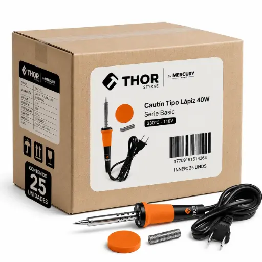 [THHM025-25] Cautin 40w Soldador Tipo Lapiz Serie Basic 330°C -110v Thor Caja 25u