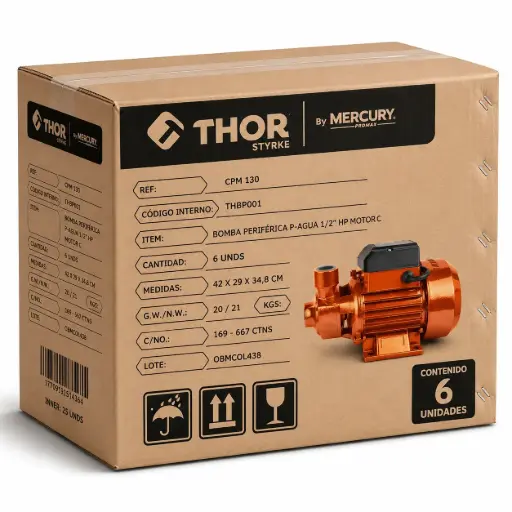 [THBP001-6] Electrobomba Periférica 1/2hp 110v Thor Caja 6u