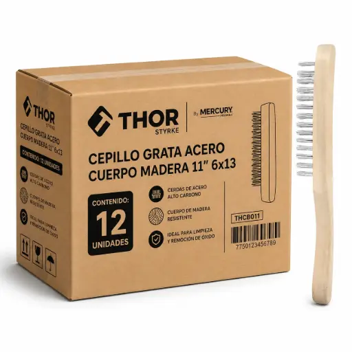 [THAB602-12] Cepillo Grata Acero Cuerpo Madera 11" 6x13 Thor Caja 12u