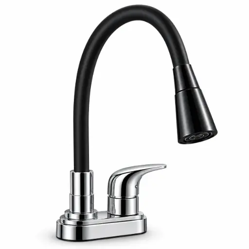 [GRI-711] Llave Lavaplatos Cierre lateral Plastica Negra Cuello Flexible Fermetal