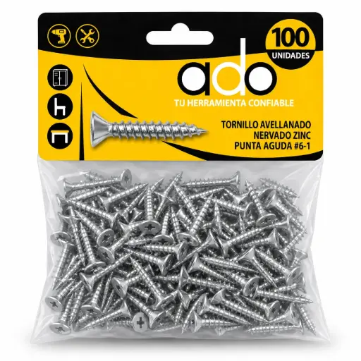 [5255F67800-100] Tornillo Avellanado Nervado Zinc Punta Aguda #6-1 Pack 100u