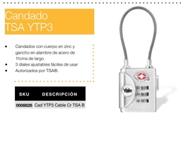 [0008826] Candado Combinación YTP3  Yale